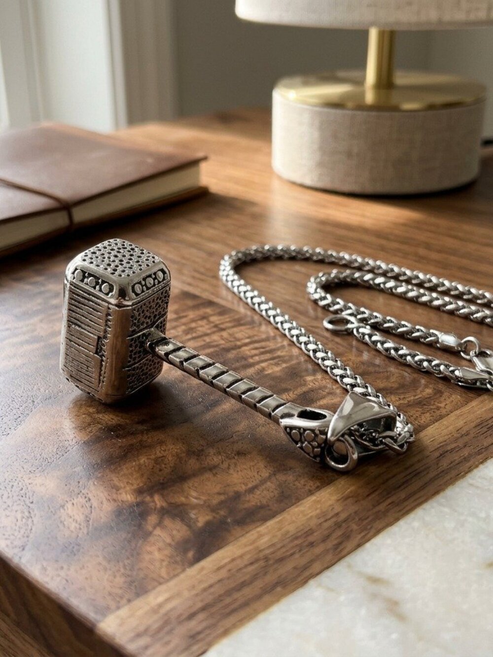 Mens Thor Hammer Necklace Stainless Steel Mjolnir Pendant Silver 22 Inch Chain